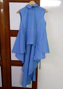Blue Asymmetrical Sleeveless Top