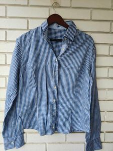 Blue Gingham Button-Up Shirt