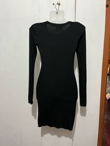 Black Long Sleeve Ruched Dress