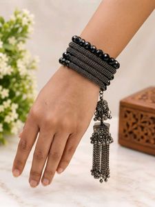 Exquisite Black Bead &amp; Chain Bangles
