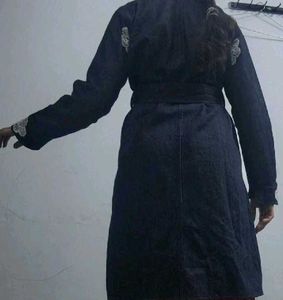 Denim Trench Coat with Lace Trim