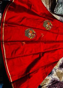 Embroidered Green Red blouse skirt set