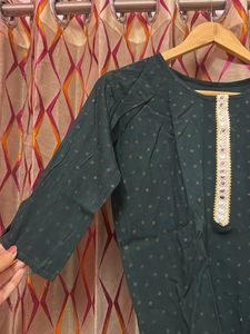 Elegant Teal Kurta with Gold Dots
