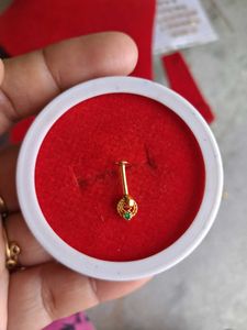 Gold Nose Pin with Green Stone