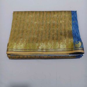 Elegant Gold &amp; Blue Saree