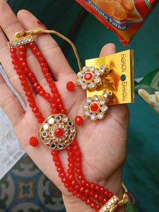 Red Beaded Jewellery Set with Earrings