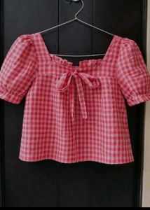 Cute Pink Gingham Bow Top
