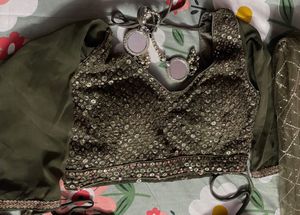 Olive Green Sequined Lehenga Set