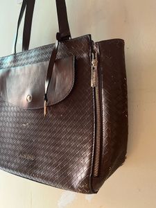 Allen Solly Brown Woven Tote Bag
