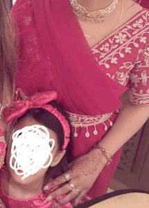 rani pink  ruffle saree with belt