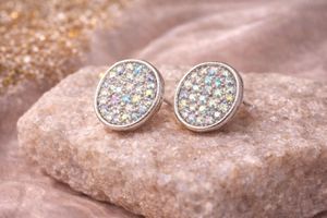 Sparkling Oval Stud Earrings