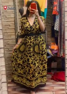 Elegant Black & Gold Printed Maxi Dress