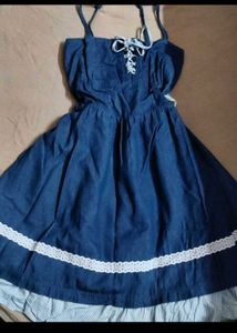 Denim Dress with Lace-Up Front