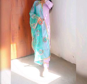 lavender Silk Suit and pants with embroided