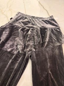 Velvet Palazzo Pants with Ruffles