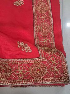Vibrant Red Embroidered Saree