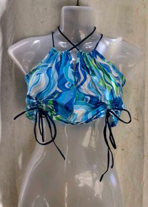 Blue Swirl Halter Neck Crop Top