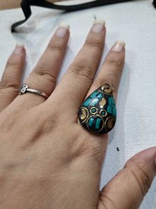 Boho Laq Teardrop Turquoise &amp; Gold Ring