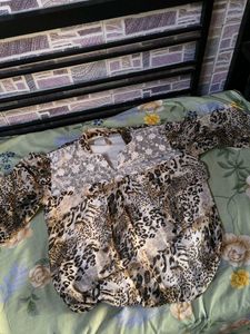 Leopard Print Sheer Top with Lace Detail
