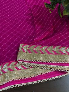 Pink Dupatta with Gold Border
