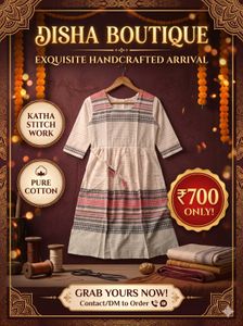 Handcrafted Katha (Kantha) Stitch Pure Cotton Dres