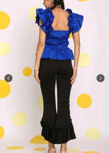 Stylish Royal Blue Ruffled Top