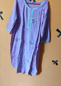 3 pieces Purple Bird Print Kurta set