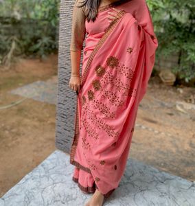 Elegant Pink Embroidered Saree