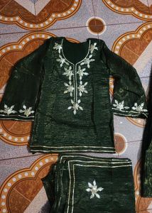 trendy Olive Green Kurta Set with Dupatta Bell sle