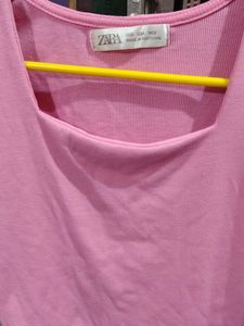 zara pink square neck top