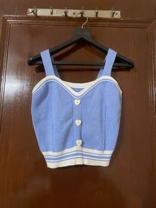 Cute Blue Knit Crop Top