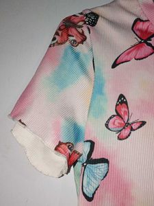 Cute Butterfly Print Tie-Dye T-Shirt