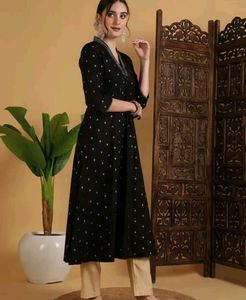 Elegant Black Kurta with White Dots