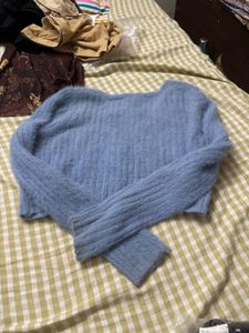 Blue Fuzzy Cropped Cardigan