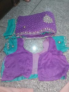 double side. saree with 2 colour  purple, see gree