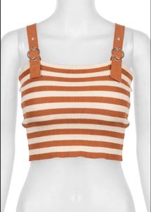 Striped Ribbed Crop Top with Ring Detail