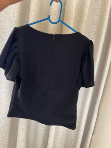 Stylish Black Square Neck frill Sleeve Top