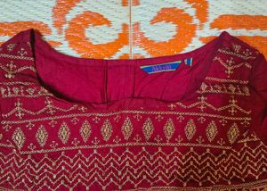 Maroon Embroidered Blouse with back zip