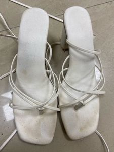 White Strappy Block Heels
