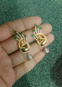Peacock Earrings with Green Stones