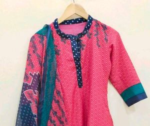 Vibrant Pink Printed Kurta with dupatta