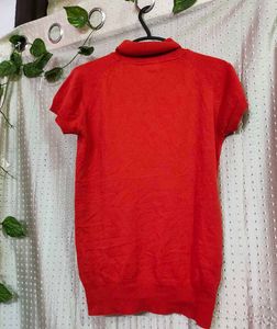 Zara Red Short Sleeve Turtleneck Top