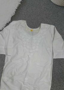 White Embroidery Short Kurti