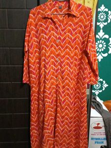 Vibrant Orange Chevron Print Kurta