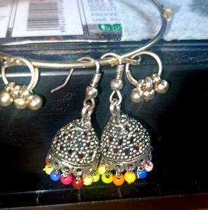 Boho Jhumka Earrings with Multicolor Beads
