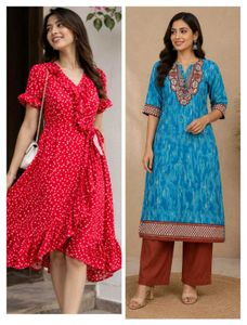 Red floral printed Dress & kurta set