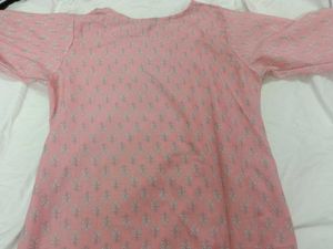 Pink Printed Kurta with Grey Neckline