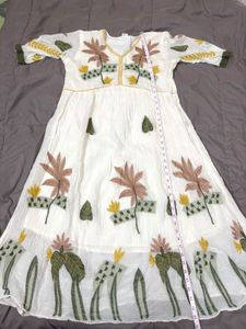 White Ethnic Gown with Floral Embroidery
