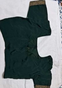 Elegant Dark Green Blouse with Embroidered Sleeves