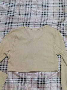 Beige Button-Up Cropped Cardigan